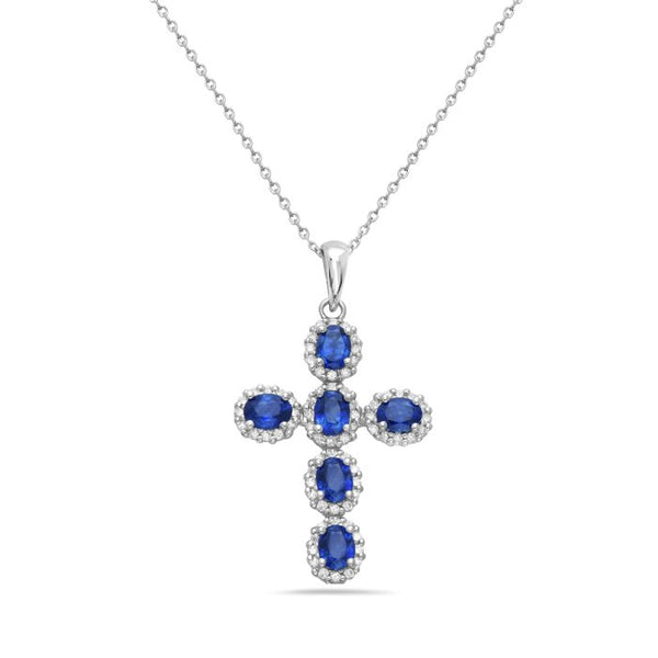 14K White Gold Sapphire Cross Pendant Birmingham Jewelry Necklace Birmingham Jewelry 