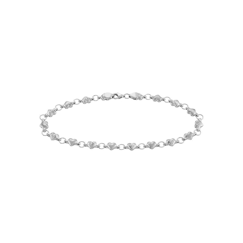 Birmingham Jewelry - 14K White Gold Stampato D/C and Satin Hearts Chain Anklet - Birmingham Jewelry