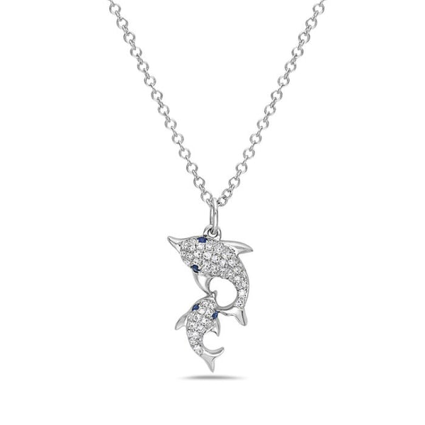 14K White Gold two Dolphins Diamond Necklace Birmingham Jewelry Necklace Birmingham Jewelry 