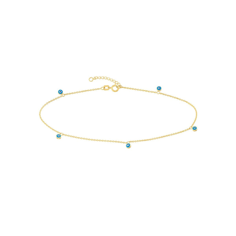 14K Yellow Blue Turquoise Evil Eye Dangle Adjustable Anklet Birmingham Jewelry Anklet Birmingham Jewelry 