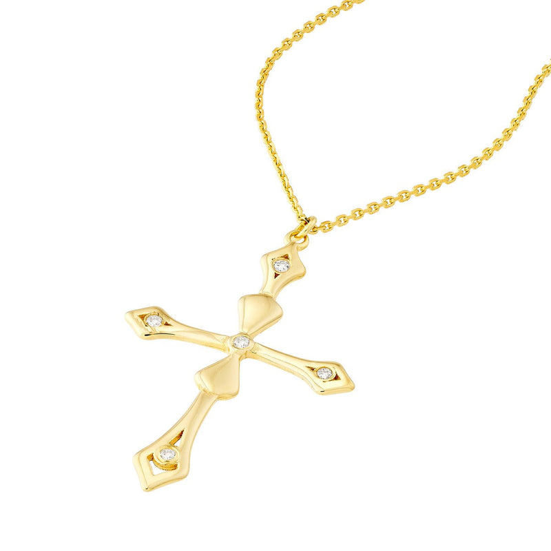 Birmingham Jewelry - 14K Yellow Gold 0.05ct Diamond Fancy Cross Pendant Adj Necklace - Birmingham Jewelry