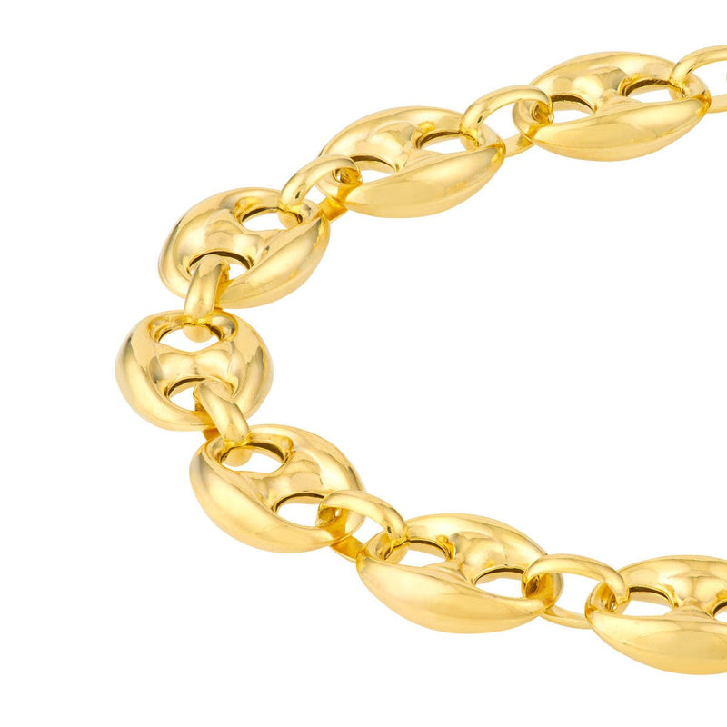 Birmingham Jewelry - 14K Yellow Gold 10mm Puff Mariner Chain with Fancy Oval Lobster Lock - Birmingham Jewelry