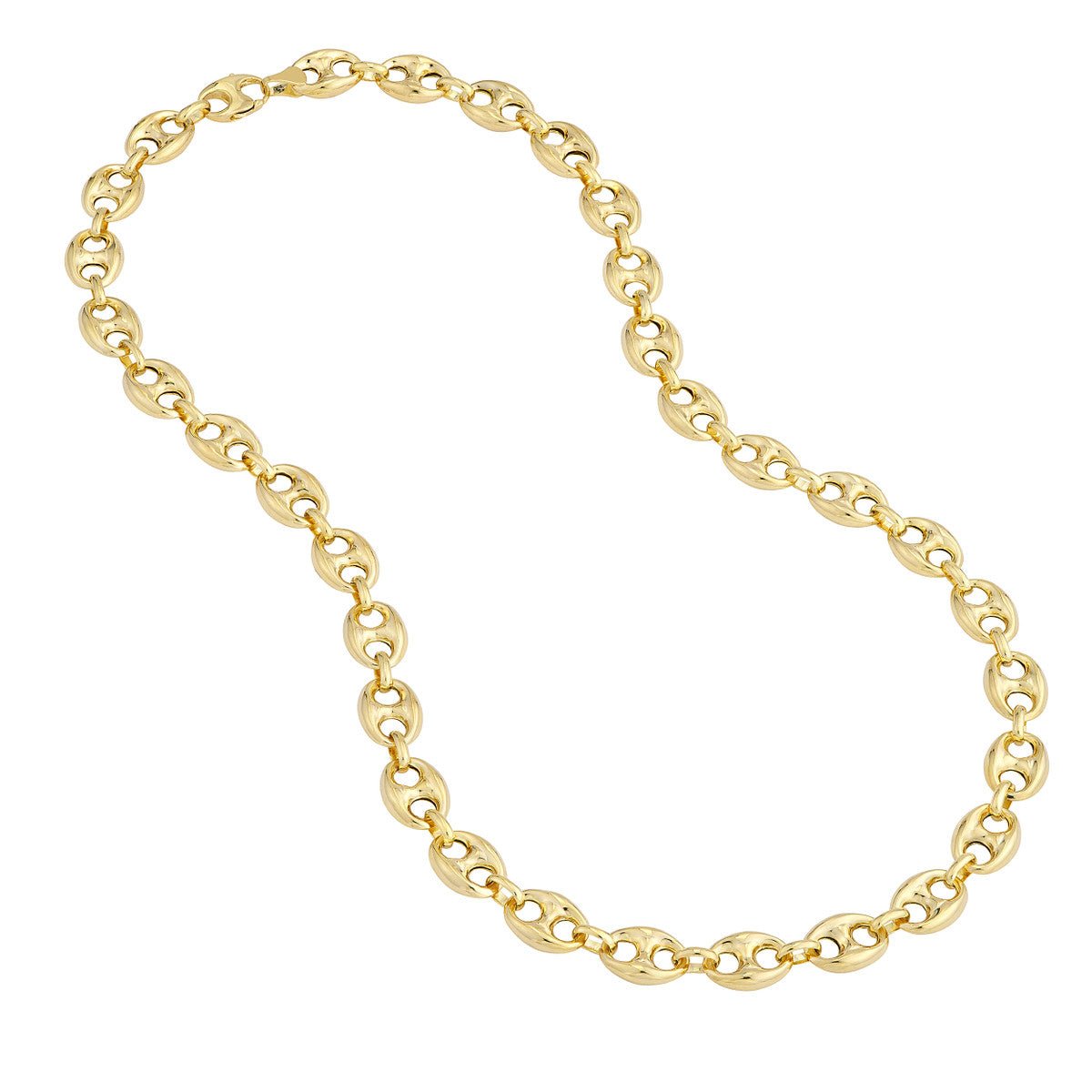 14K Yellow Gold 10mm Puff Mariner Chain with Fancy Oval Lobster Lock Birmingham Jewelry Chain Birmingham Jewelry 