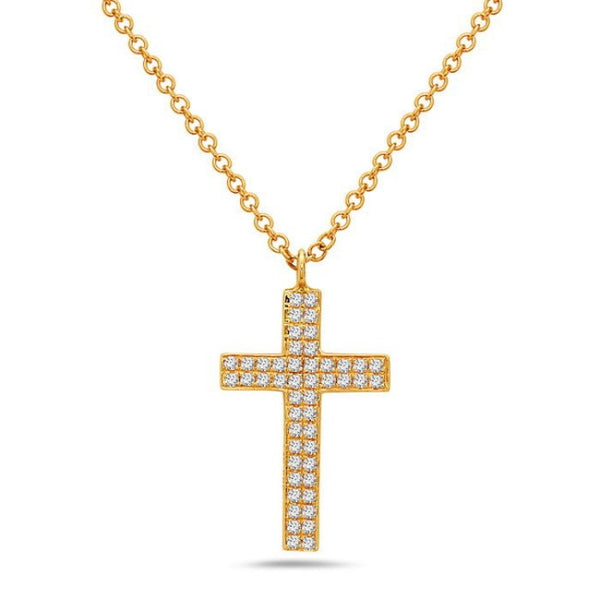 14K Yellow Gold 2 Row Diamond Cross Necklace Birmingham Jewelry Necklace Birmingham Jewelry 