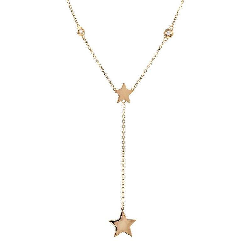 14K Yellow Gold 2-Star Drop Diamond Necklace Birmingham Jewelry Necklace Birmingham Jewelry 