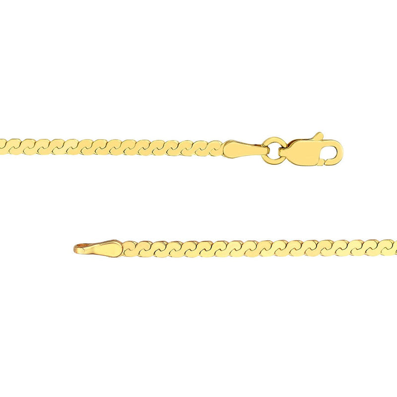 Birmingham Jewelry - 14K Yellow Gold 2.00mm Serpentine Chain with Lobster Lock Anklet - Birmingham Jewelry
