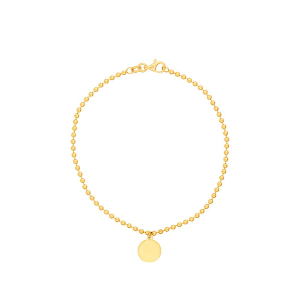 Birmingham Jewelry - 14K Yellow Gold 2.0mm Beaded Chain w/Dangle Disc Bracelet - Birmingham Jewelry