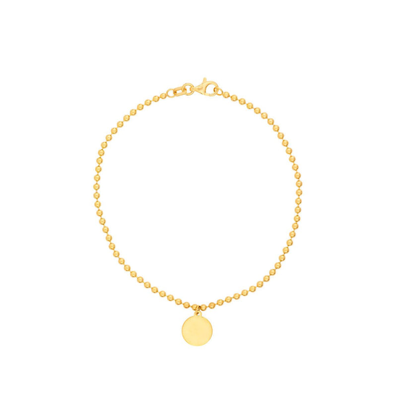 Birmingham Jewelry - 14K Yellow Gold 2.0mm Beaded Chain w/Dangle Disc Bracelet - Birmingham Jewelry