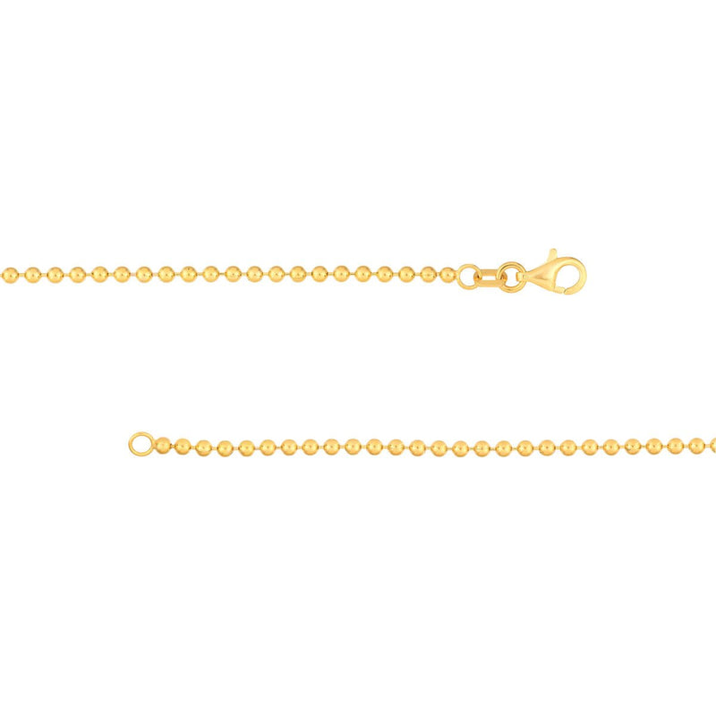 Birmingham Jewelry - 14K Yellow Gold 2.0mm Beaded Chain w/Dangle Disc Bracelet - Birmingham Jewelry