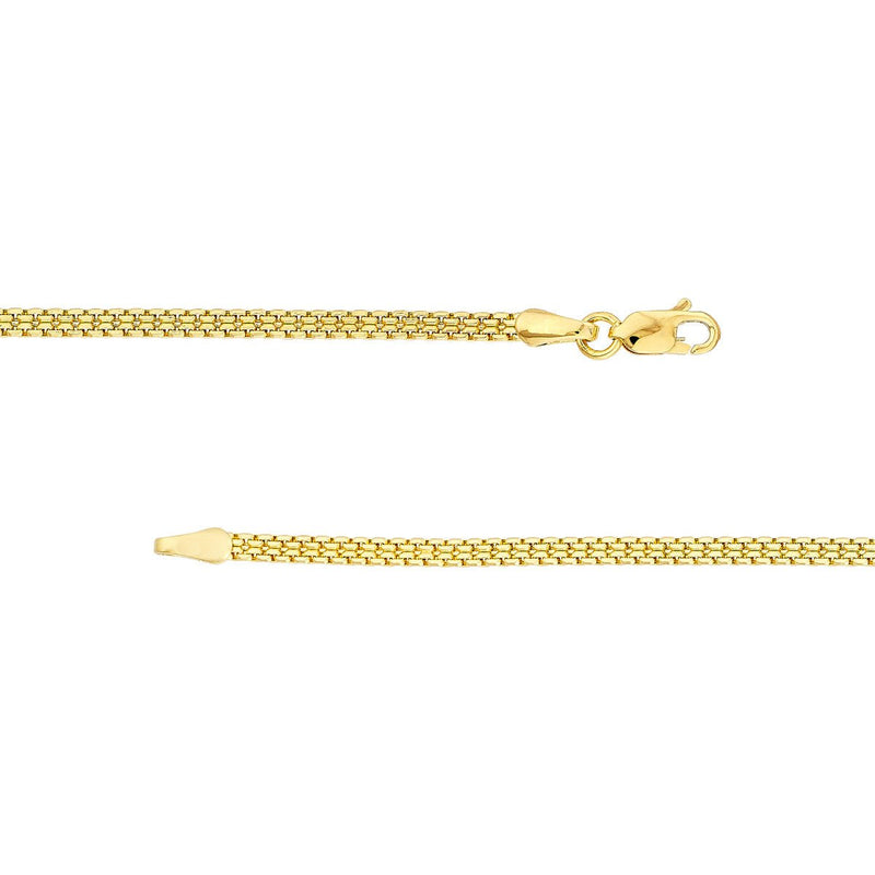 Birmingham Jewelry - 14K Yellow Gold 2.50mm Hollow D/C Box Bismark Bracelet with Lobster Lock - Birmingham Jewelry