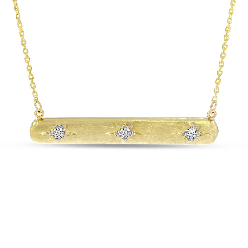 14K Yellow Gold 3 Diamond Brushed Gold Bar Necklace Birmingham Jewelry Necklace Birmingham Jewelry 