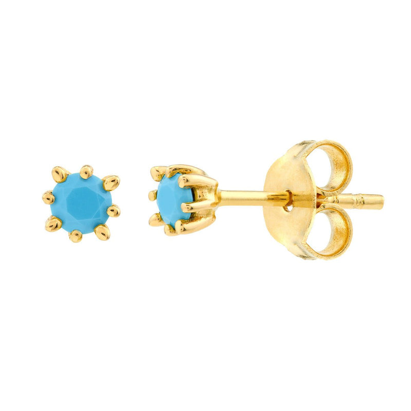 Birmingham Jewelry - 14K Yellow Gold 3.00mm Round Turquoise Stud Earrings - Birmingham Jewelry