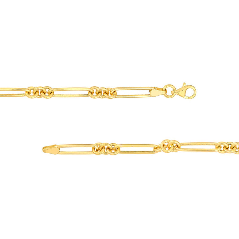 Birmingham Jewelry - 14K Yellow Gold 3+1 Hollow Fancy Rounded Paper Clip Chain with Pear Lock - Birmingham Jewelry