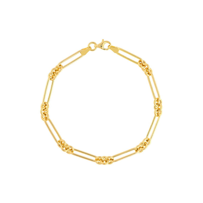 Birmingham Jewelry - 14K Yellow Gold 3+1 Hollow Fancy Rounded Paper Clip Chain with Pear Lock - Birmingham Jewelry