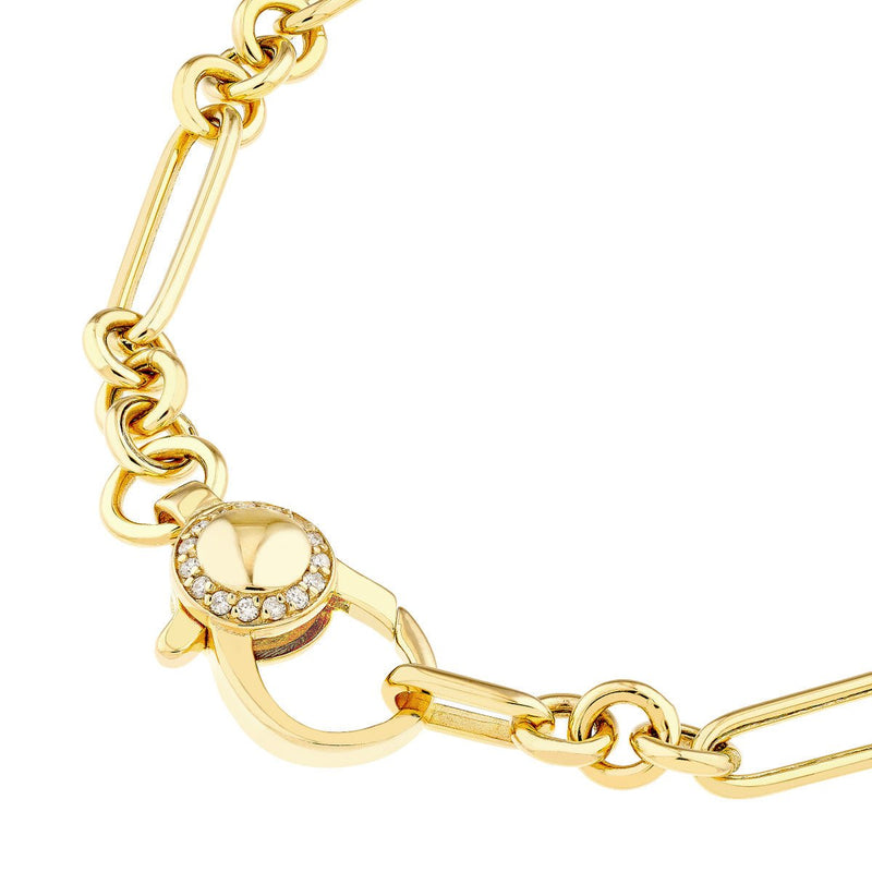 Birmingham Jewelry - 14K Yellow Gold 3+1 Hollow Paper Clip Bracelet with Diamond Lock - Birmingham Jewelry