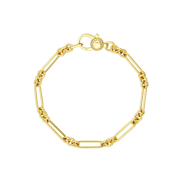 Birmingham Jewelry - 14K Yellow Gold 3+1 Hollow Paper Clip Bracelet with Diamond Lock - Birmingham Jewelry