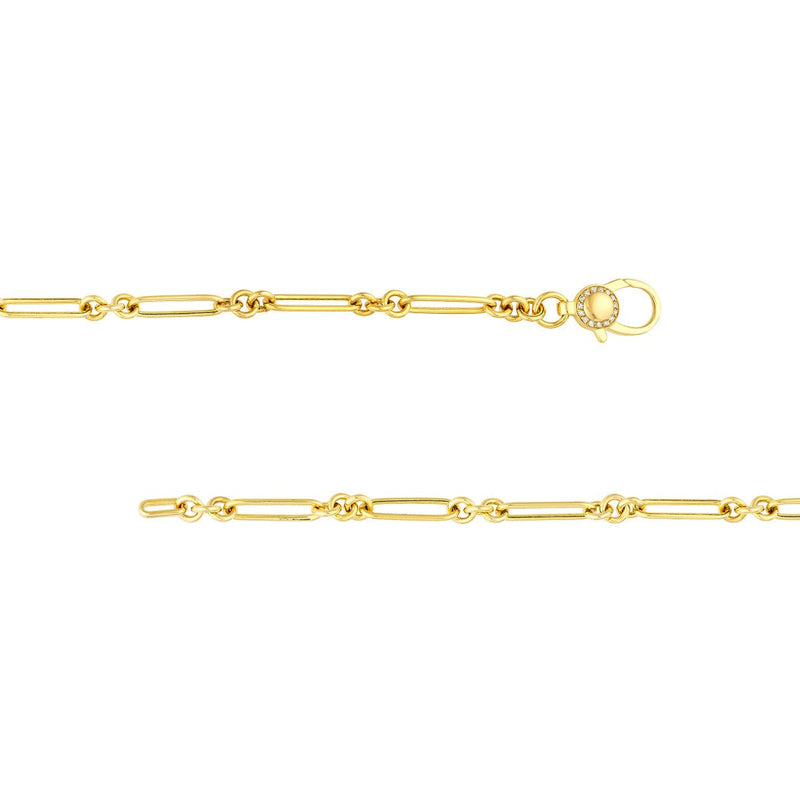 Birmingham Jewelry - 14K Yellow Gold 3+1 Hollow Paper Clip Bracelet with Diamond Lock - Birmingham Jewelry