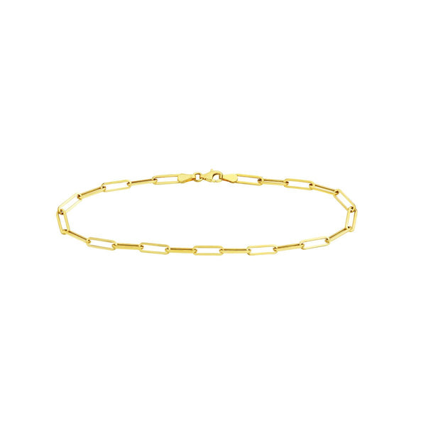 Birmingham Jewelry - 14K Yellow Gold 3.80mm Hollow Paper Clip Chain with Pear Lock Anklet - Birmingham Jewelry