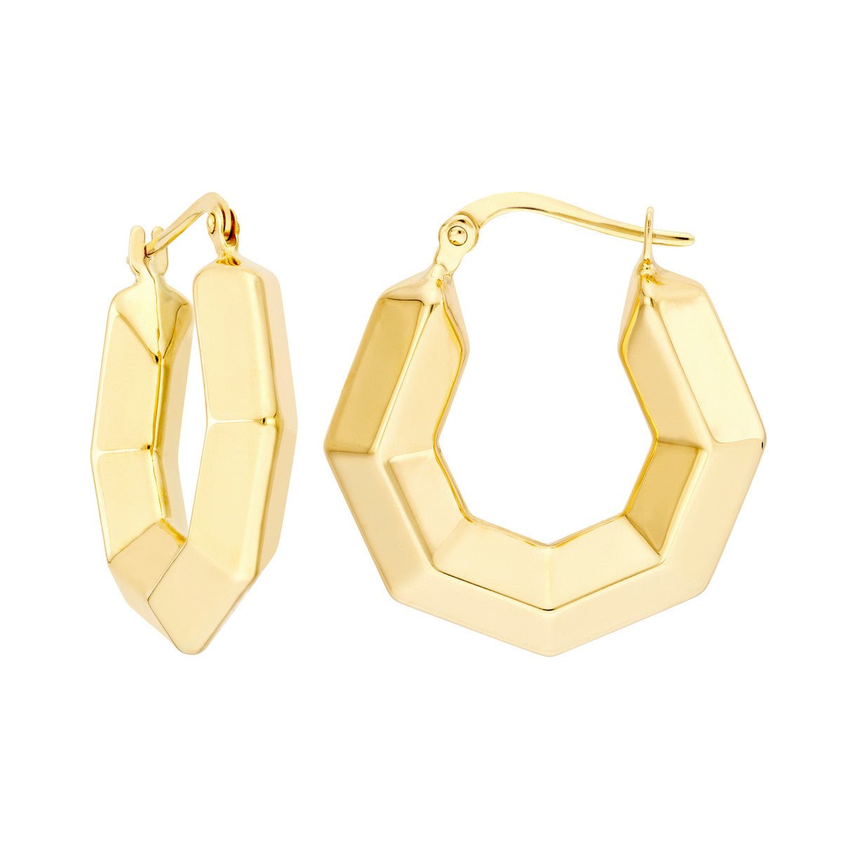Birmingham Jewelry - 14K Yellow Gold 3D Hexagon Hoops - Birmingham Jewelry
