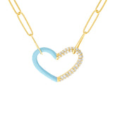 Birmingham Jewelry - 14K Yellow Gold 50/50 Lt. Turquoise Enamel Diamond Heart Necklace - Birmingham Jewelry