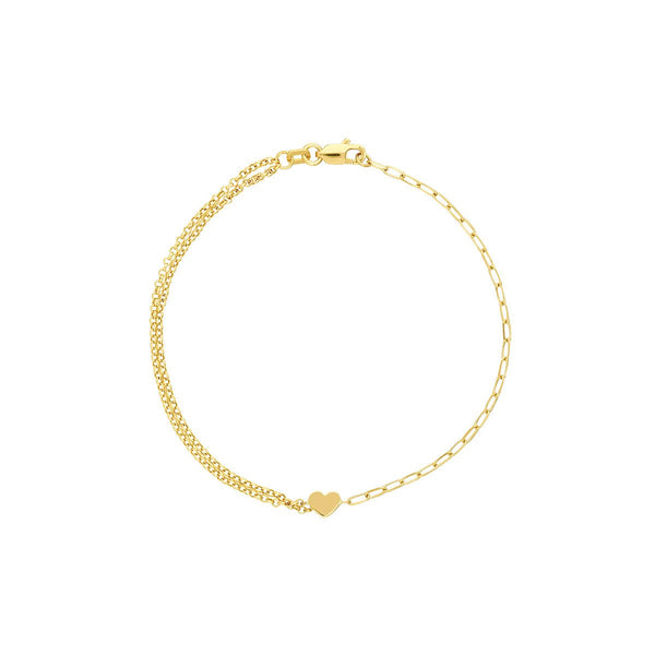 Birmingham Jewelry - 14K Yellow Gold 50/50 Paper Clip + Double Rolo Heart Bracelet - Birmingham Jewelry