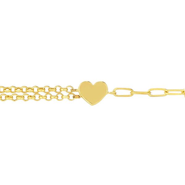 Birmingham Jewelry - 14K Yellow Gold 50/50 Paper Clip + Double Rolo Heart Bracelet - Birmingham Jewelry