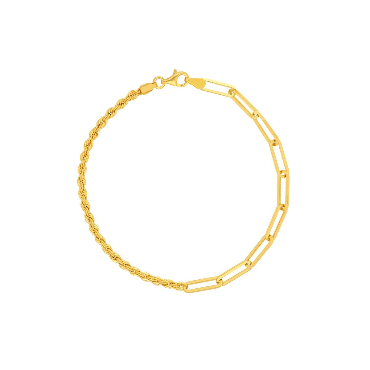 14K Yellow Gold 50/50 Paperclip and Rope Bracelet