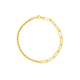 Birmingham Jewelry - 14K Yellow Gold 50/50 Paperclip and Rope Bracelet - Birmingham Jewelry