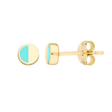 Birmingham Jewelry - 14K Yellow Gold 50/50 Turq/High Polished Stud Earrings - Birmingham Jewelry