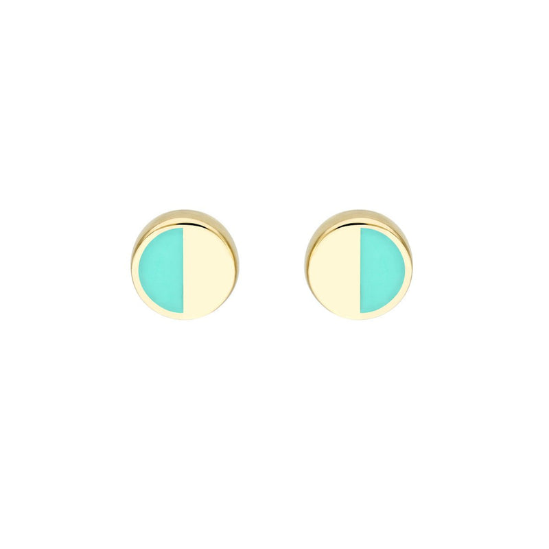 Birmingham Jewelry - 14K Yellow Gold 50/50 Turq/High Polished Stud Earrings - Birmingham Jewelry