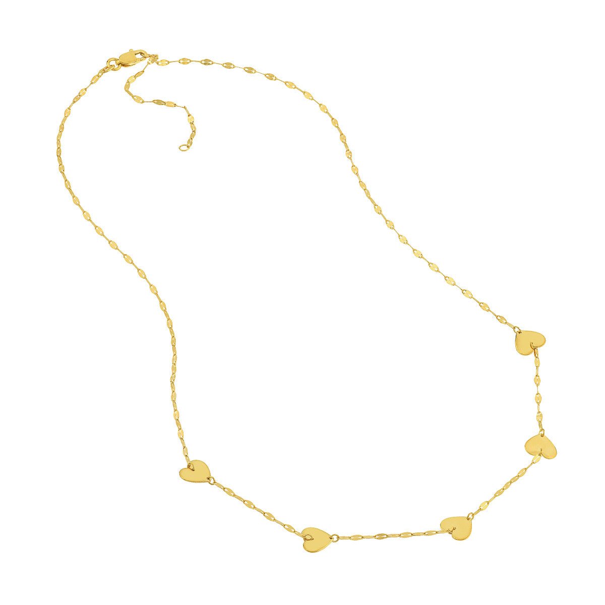 Birmingham Jewelry - 14K Yellow Gold Adjustable Five Heart Stations Necklace - Birmingham Jewelry