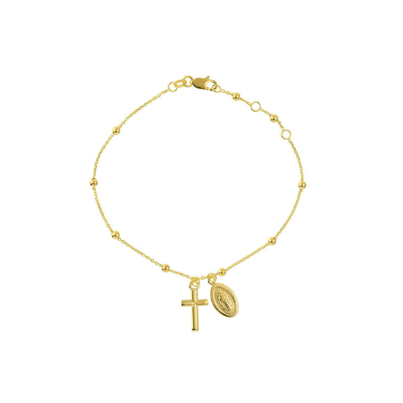 Birmingham Jewelry - 14K Yellow Gold Adjustable Virgin Mary & Cross Beaded Bracelet - Birmingham Jewelry
