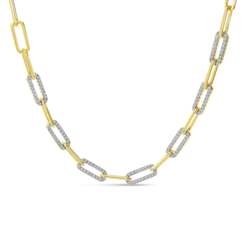 14K Yellow Gold Alternating Diamond Link Paper Clip Necklace Birmingham Jewelry Necklace Birmingham Jewelry 