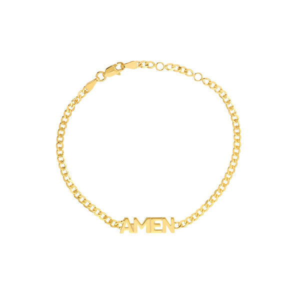 Birmingham Jewelry - 14K Yellow Gold Amen on Curb Chain Adjustable Bracelet - Birmingham Jewelry