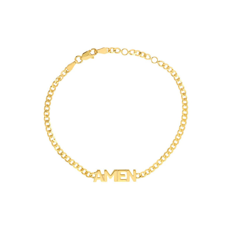 Birmingham Jewelry - 14K Yellow Gold Amen on Curb Chain Adjustable Bracelet - Birmingham Jewelry