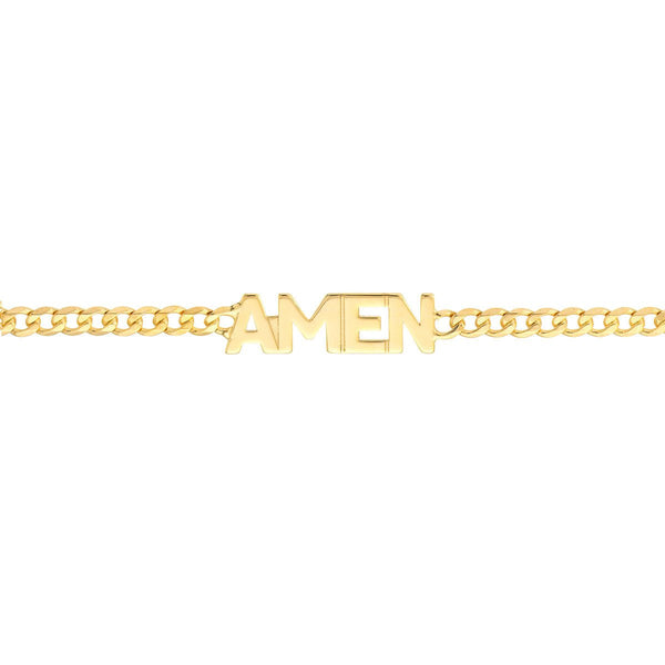 Birmingham Jewelry - 14K Yellow Gold Amen on Curb Chain Adjustable Bracelet - Birmingham Jewelry