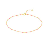 Birmingham Jewelry - 14K Yellow Gold Baby Pink Enamel Bead Piatto Chain Anklet - Birmingham Jewelry