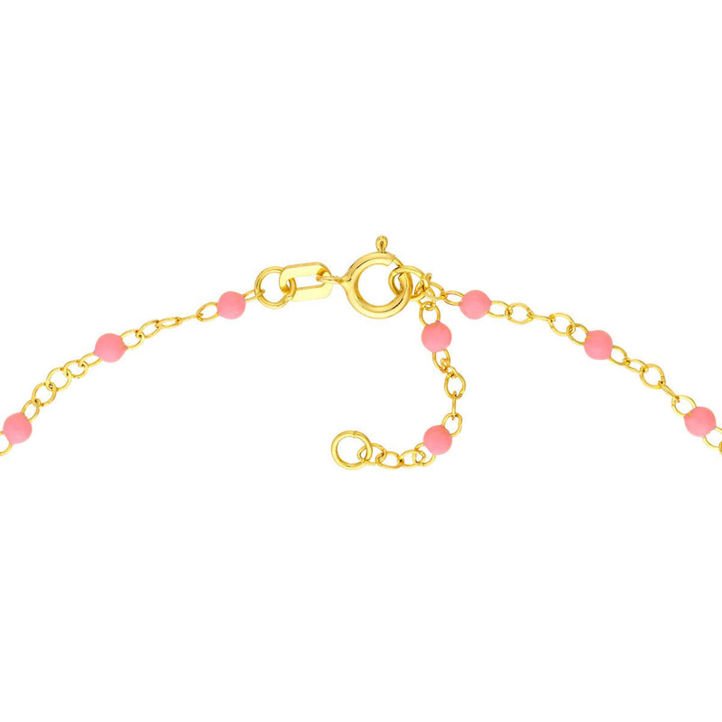 Birmingham Jewelry - 14K Yellow Gold Baby Pink Enamel Bead Piatto Chain Bracelet - Birmingham Jewelry