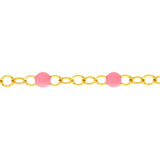 Birmingham Jewelry - 14K Yellow Gold Baby Pink Enamel Bead Piatto Chain Bracelet - Birmingham Jewelry