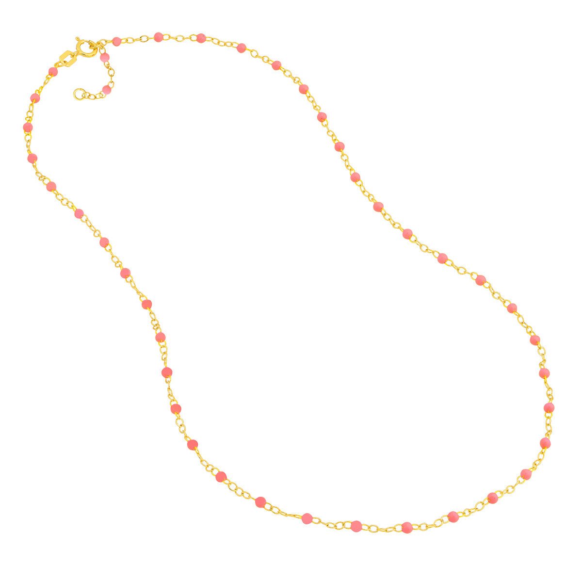 Birmingham Jewelry - 14K Yellow Gold Baby Pink Enamel Bead Piatto Chain - Birmingham Jewelry