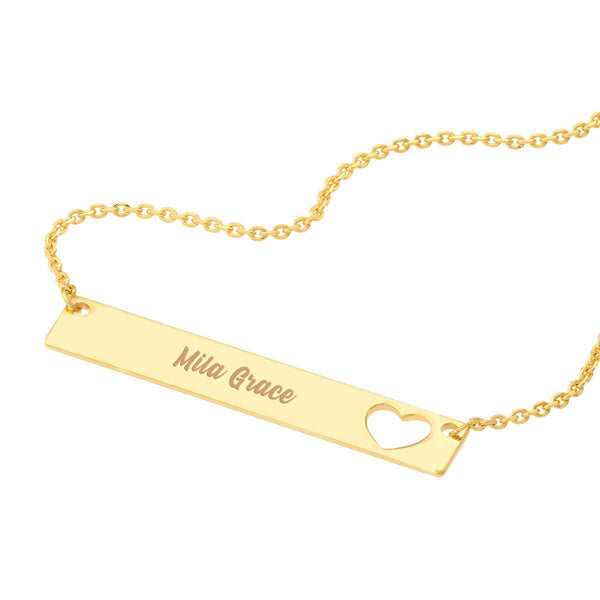 Birmingham Jewelry - 14K Yellow Gold Bar Necklace with Heart Cutout - Birmingham Jewelry