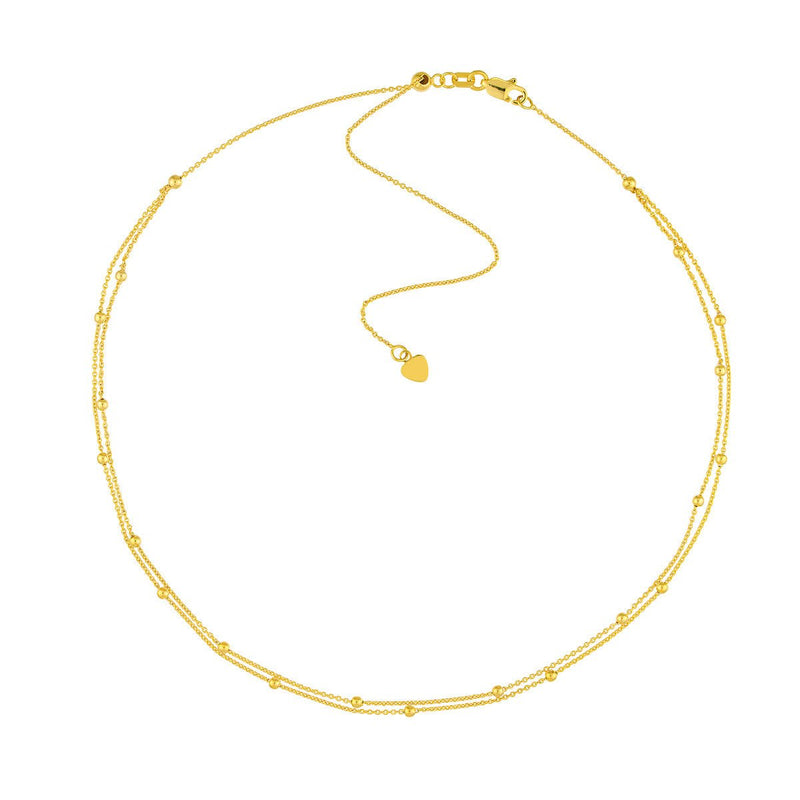 Birmingham Jewelry - 14K Yellow Gold Bead Stations Double Chain Choker - Birmingham Jewelry