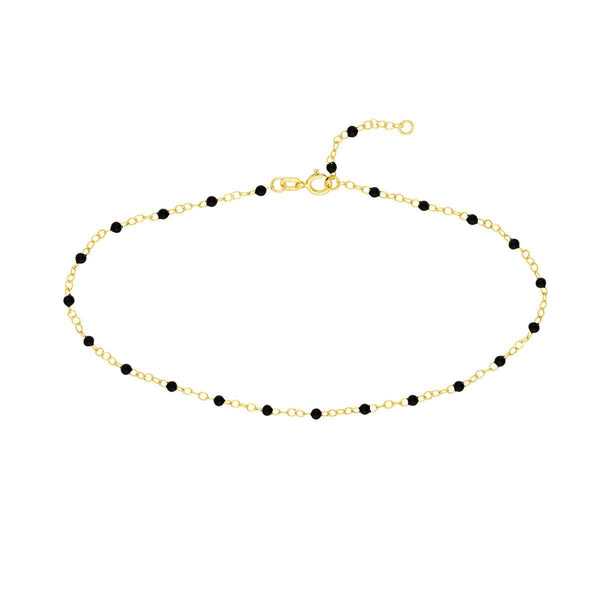 Birmingham Jewelry - 14K Yellow Gold Black Enamel Bead Piatto Chain Anklet - Birmingham Jewelry