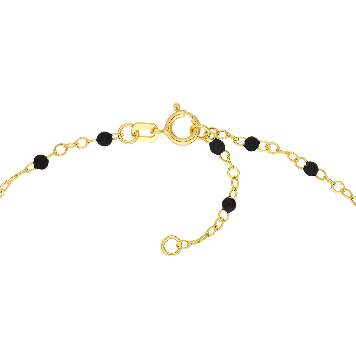 Birmingham Jewelry - 14K Yellow Gold Black Enamel Bead Piatto Chain Anklet - Birmingham Jewelry