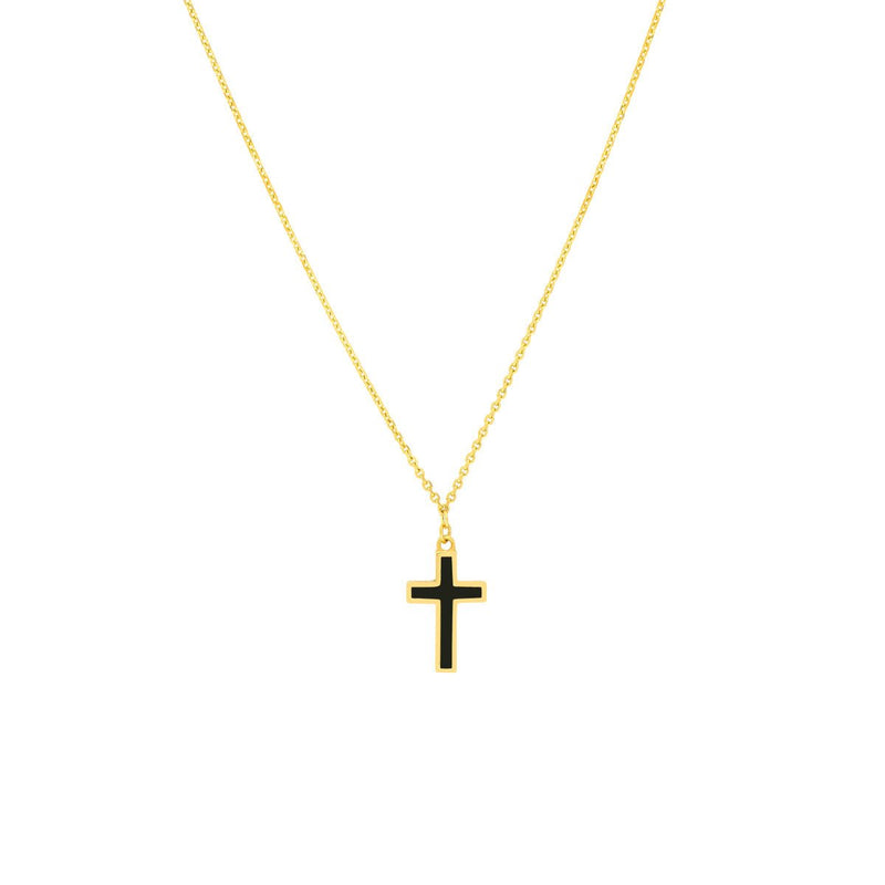 Birmingham Jewelry - 14K Yellow Gold Black Enamel Cross Adjustable Necklace - Birmingham Jewelry