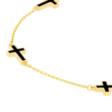 Birmingham Jewelry - 14K Yellow Gold Black Enamel Crosses Station Bracelet - Birmingham Jewelry