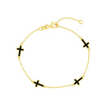 Birmingham Jewelry - 14K Yellow Gold Black Enamel Crosses Station Bracelet - Birmingham Jewelry