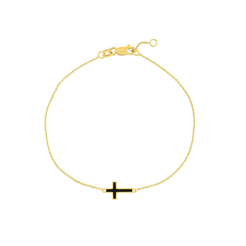 Birmingham Jewelry - 14K Yellow Gold Black Enamel Sideways Cross Bracelet - Birmingham Jewelry