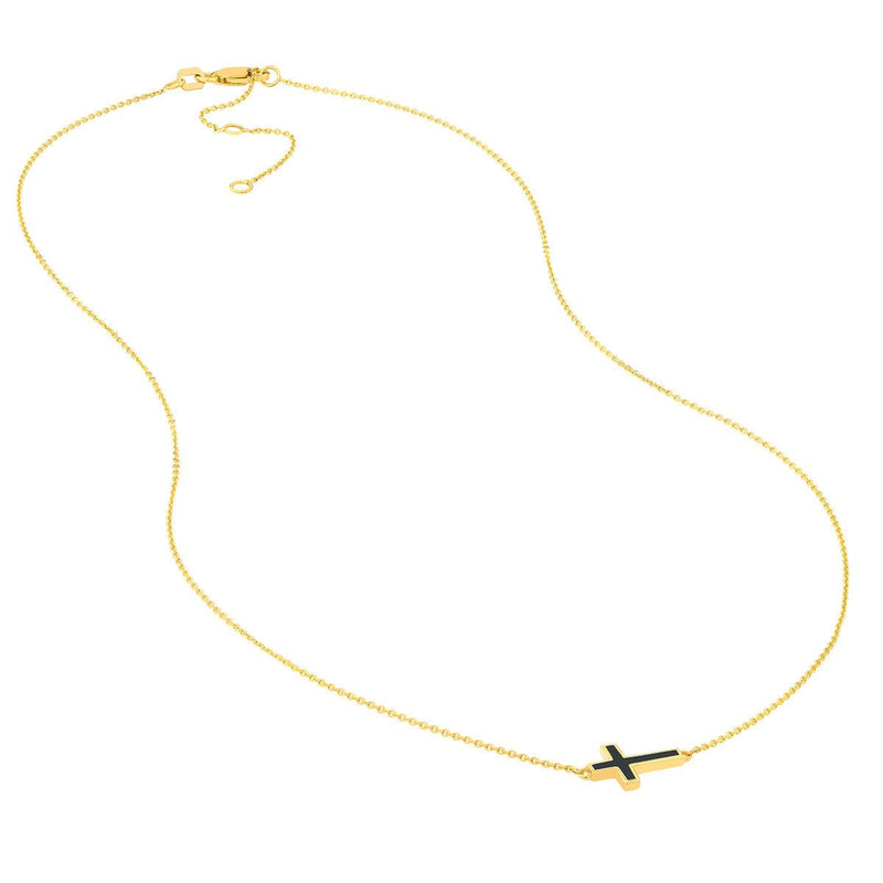 Birmingham Jewelry - 14K Yellow Gold Black Enamel Sideways Cross Necklace - Birmingham Jewelry