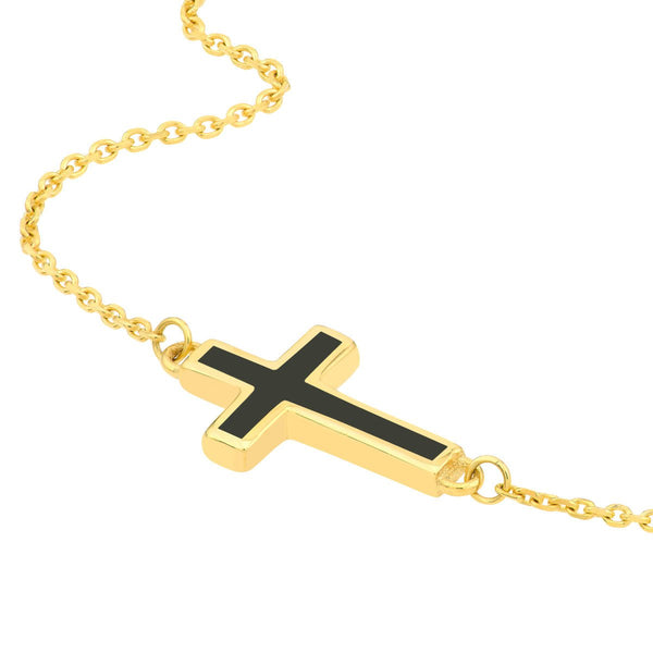 Birmingham Jewelry - 14K Yellow Gold Black Enamel Sideways Cross Necklace - Birmingham Jewelry
